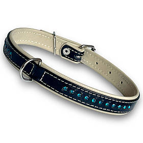 Нашийник зі стразами для собак. Шкіряний нашийник зі стразами для собак подвійний 20 мм, обхват шиї 30-40 см Чорний