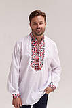 Чоловіча біла вишиванка з довгим рукавом і червоною вишивкою, фото 4