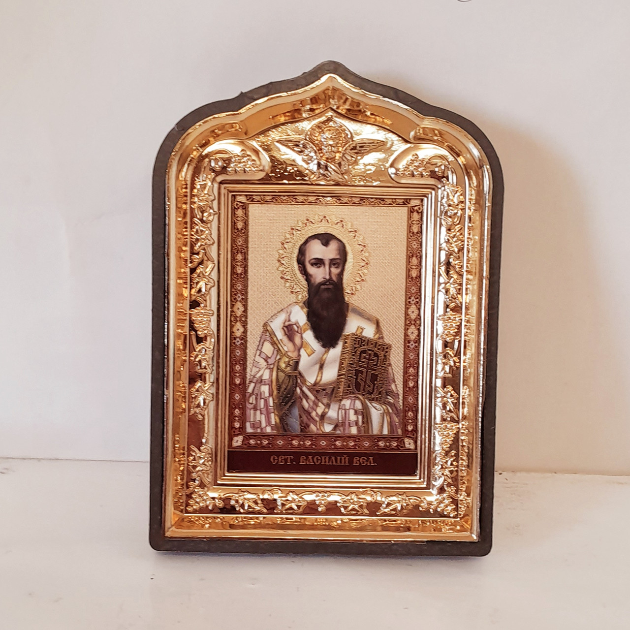 Ікона Василь великий святий, лик 6х9, у пластиковій чорній рамці