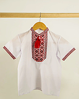Вышиванка для мальчика Казачок белая с красной вышивкой, короткий рукав