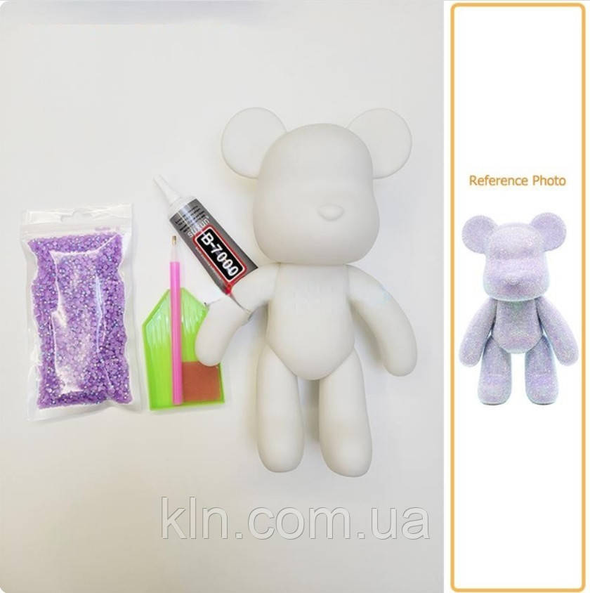 Ведмедик з алмазним камінням 21 см (арт. BM-006) бузковий, фото 1