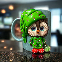 Чашка ручної роботи (зелена сова) + подарункове оформлення