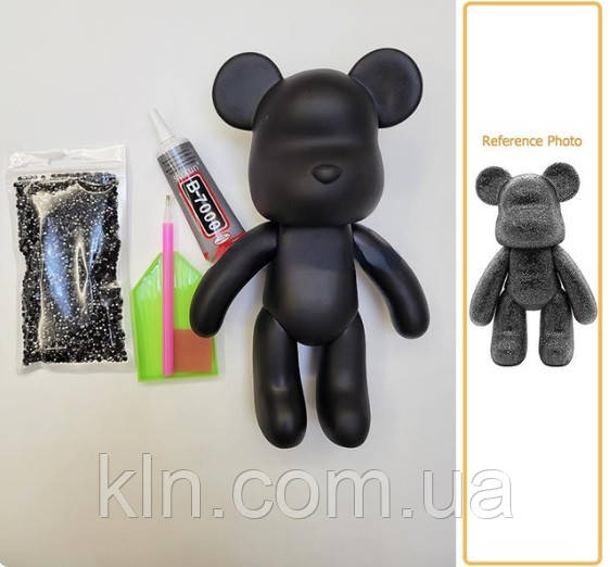 Ведмедик з алмазним камінням 21 см (арт. BM-001) чорний, фото 1