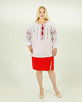 Вишиванка жіноча біла з червоним орнаментом Діана, ошатна блуза вишита хрестиком з довгим рукавом