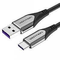 Кабель Vention 1.5м USB-Type-C 40Вт (4А/10В) 480 Мбит/с USB-A на USB-C Алюминиевый корпус для Быстрой Зарядки