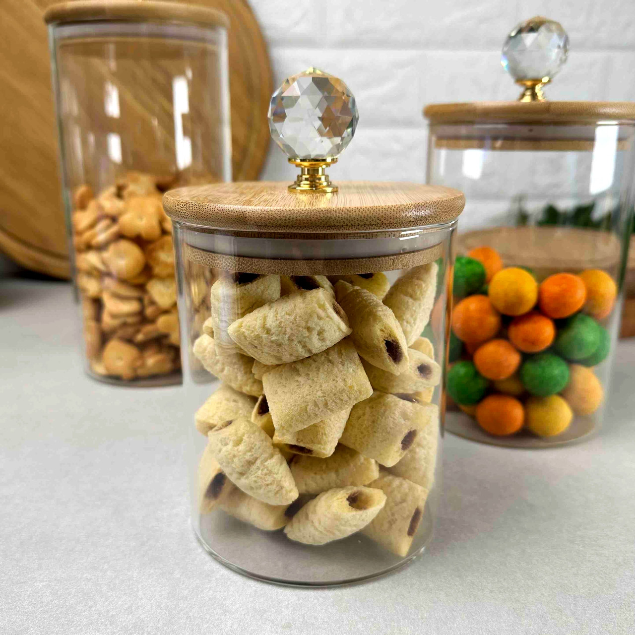 Прозора скляна банка з алмазною ручкою 750мл Crystal, фото 1