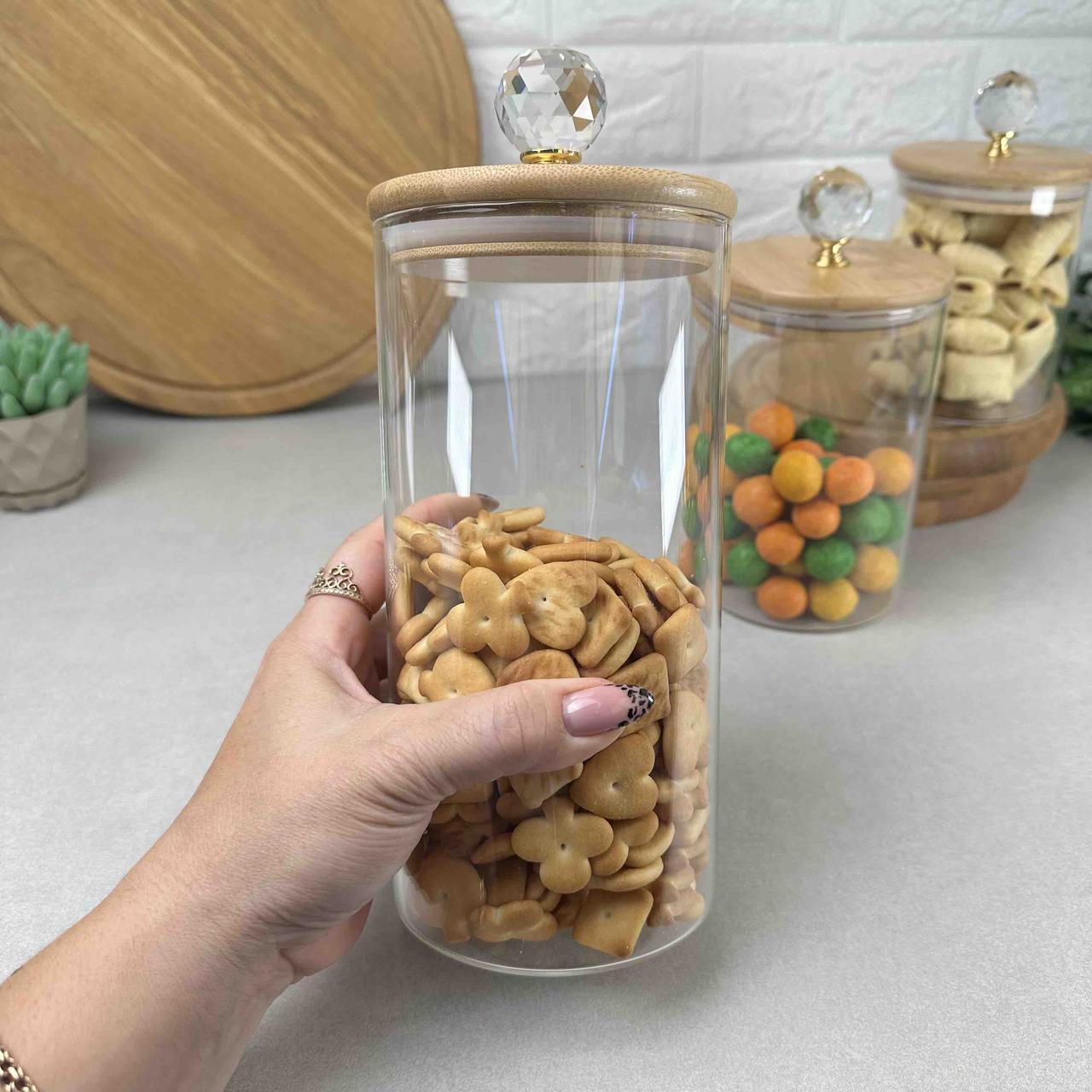 Скляна банка для зберігання з бамбуковою кришкою 1.3 л мл Crystal