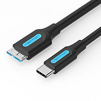 Кабель Vention 1м Type-C - Micro USB Type-B 5V/2A 5 Гбит/с USB 3.0 A на Micro-B для Жорских Дисков Черный