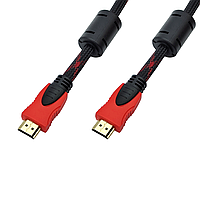 Кабель HDMI, версія 1.4, довжина 20 м, gold, фільтр + сітка, червоно-чорний