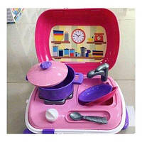 Кухня з набором посуду ТехноК 6061 у валізі плита мийка каструля тарілки прилади пластик дитяча іграшка