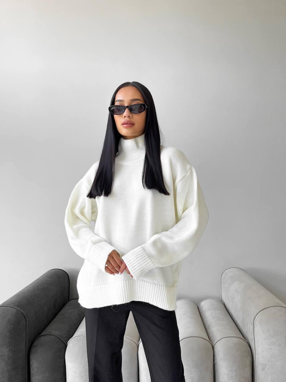 Жіночий светр вільний в'язаний із високим коміром (р. 42-46) 4043244, фото 1