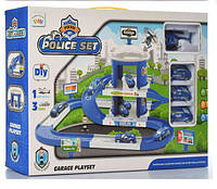 Гараж багаторівневий дитячий ігровий набір Police G74-75-7688 (у наборі: 3 машинки, вертоліт)