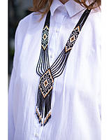 Гердан длинный "Черный" из бисера, ожерелье широкое ручной работы, handmade этнические аксессуары женские.
