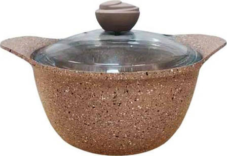 Каструля зі скляною кришкою O.M.S. Collection 3120 з гранітним покриттям 20 см 2,8 л Коричневий (Туреччина), фото 1