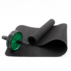 Набір для фітнесу 2в1 килимок-каремат для фітнесу та спорту + колесо-ролик для преса OSPORT Set 12 (n-0043) Зелений