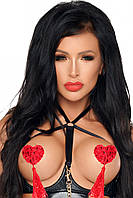 Чарівні Акценти: Наклейки на Соски з Ажурними Пестіс та Романтичними Сердечками Червоний ( 210 002 )