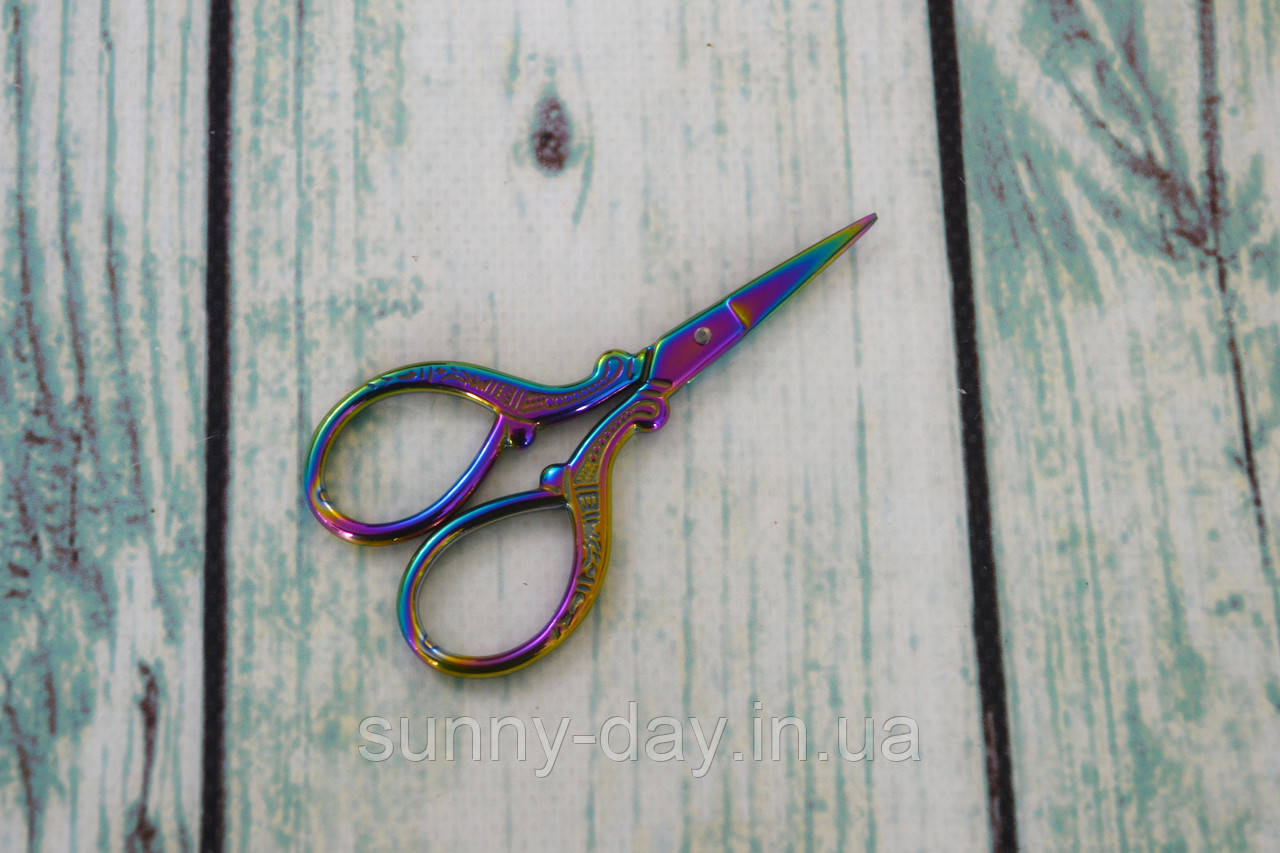 Ножиці для рукоділля "Різьблені" колір - райдужний 9см, фото 1