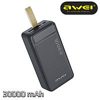 Повербанк Awei P7K-30000mAh 2.1А 111Wh с индикатором заряда на 2хUSB/Type-C, Power Bank для телефона (TO)