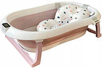 Складная ванночка детская с подушечкой и термометром бело-розовая