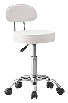 Крісло табурет на колесах зі спинкою кругле Luna B-801 біле, фото 1