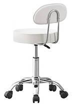 Крісло табурет на колесах зі спинкою кругле Luna B-801 біле, фото 2