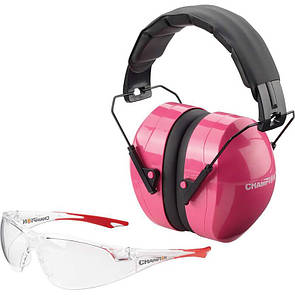 Стрілецькі пасивні навушники та окуляри Champion Eyes and Ears Combo Ear Muffs and Safety Glasses 4062 Рожевий