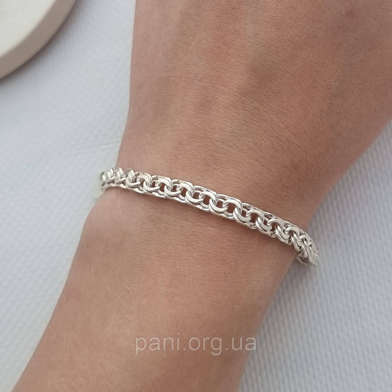 Браслет зі срібла ланцюжок на руку плетіння Бісмарк 20 см, фото 1