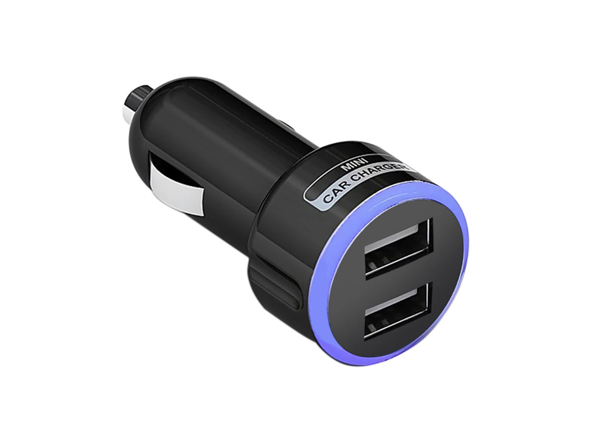 Зарядний пристрій від прикурювача QT087 12-24 V 2 USB 4.2 А, синя підсвітка