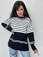 Вязаный свитер удлиненный в полоску свободного фасона (р. 42-48) 9sv3234