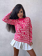 Вязаный свитер женский с надписями (р. 42-44) 9sv3236 Розовый