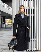 Пальто женское двубортное, оверсайз, утепленное, зимнее, длинное, бренд, теплое, однотонное, Черный, 54