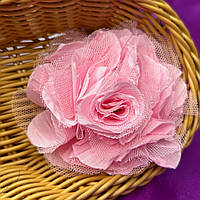 Брошь цветок с фатином 8 см, ткань - нежно розовый