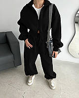 Утепленный костюм на флисе с широкими штанами на манжетах и свободной кофтой на молнии (р. 42-48) 2ks3204