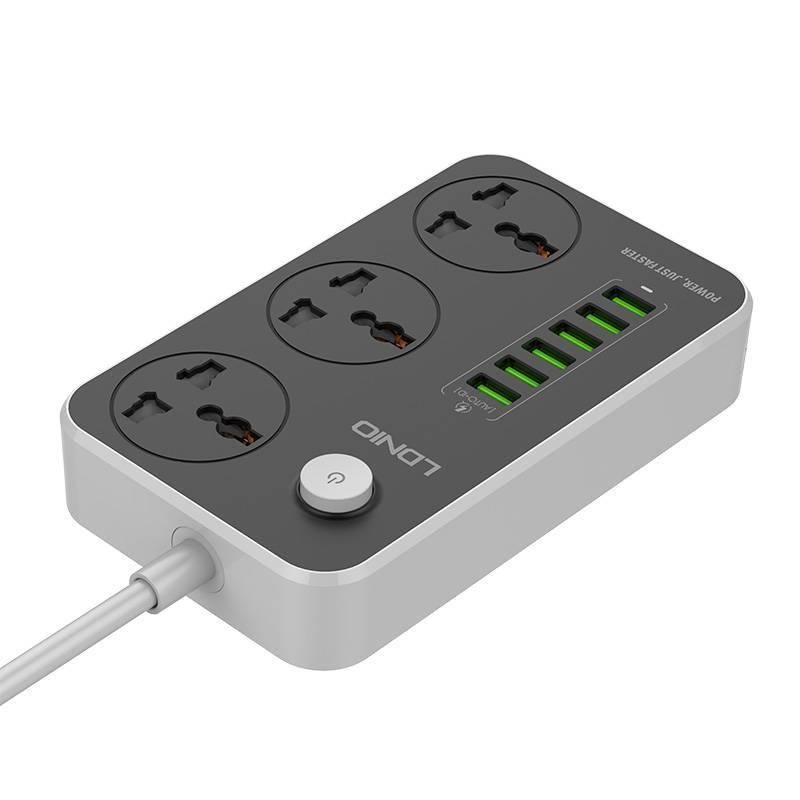 Мережевий фільтр-подовжувач LDNIO із захистом 3 розетки 6 USB 2 м Black/White (SC3604)