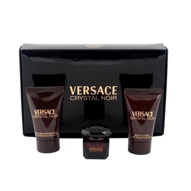 Подарунковий набір Versace Crystal Noir 5 мл оригінал, міні-парфумерія парфумований гель для душу лосьйон