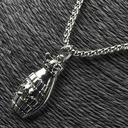 Ланцюг на шию довгий унісекс сріблястого кольору кулон граната з черепом застібка карабін довжина 65 см, фото 1