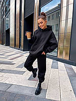 Женский теплый спортивный костюм на флисе трехнитка 42-44 46-48 черный молочный мокко изумруд графит худи хит