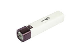 Ліхтар ручний 3 режими, 1W LED 80 lum/7000K, 60 м, power bank, USB, Li-ion1200mAh, ABS WHITE