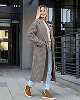Пальто женское двубортное, оверсайз, утепленное, зимнее, длинное, бренд, теплое, шерстяное, Шанель - гусиная лапка, 54