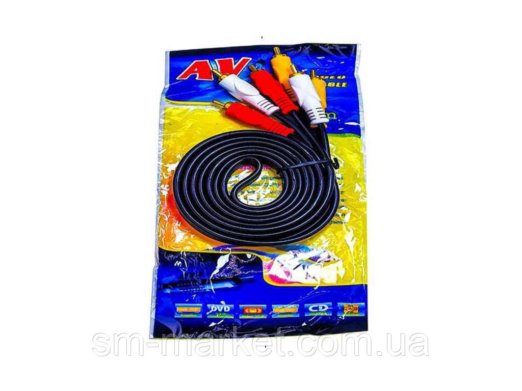 Купить Шнур тюльпан 3RCA-3RCA 1.5м тюльпаны латунные ТМ Китай, цена 60 ...