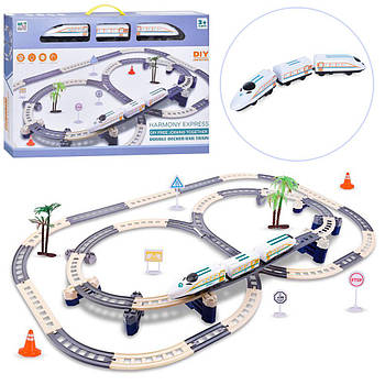 Залізниця (42 деталі, локомотив, 2 вагони, дорожні знаки, на батарейках) 1628-2