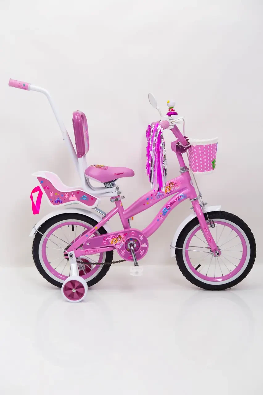 Дитячий Велосипед 18" колеса RUEDA Princess Сталевий від 5 років Рожевий з кошиком та багажником