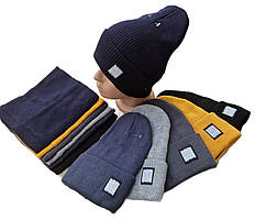 Оптом 92002 Комплект для хлопчика-підлітка Фліс шапка будиночок "BE STRONG" і снуд, 3-15 років, різні кольори