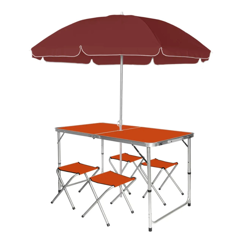Складной туристический столик чемодан и стулья оранжевый для пикника туризма стол с отверстием для зонта - фото 3 - id-p1945756117