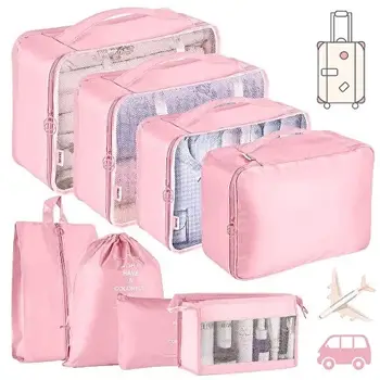 Організатори для валізи, набір органайзерів для валізи 7 предметів з водонепроникної тканини рожеві