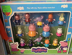 Свинка Пеппа набір фігурок, 14 героїв, іграшки Peppa Pig