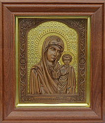 Ікона з дерева Казанської Божої Матері з сусальним золотом