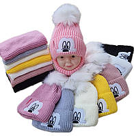 91049. Комплект зимовий для дівчинки Фліс шапка "МІКІ" та баф, різні кольори (2-6 років)