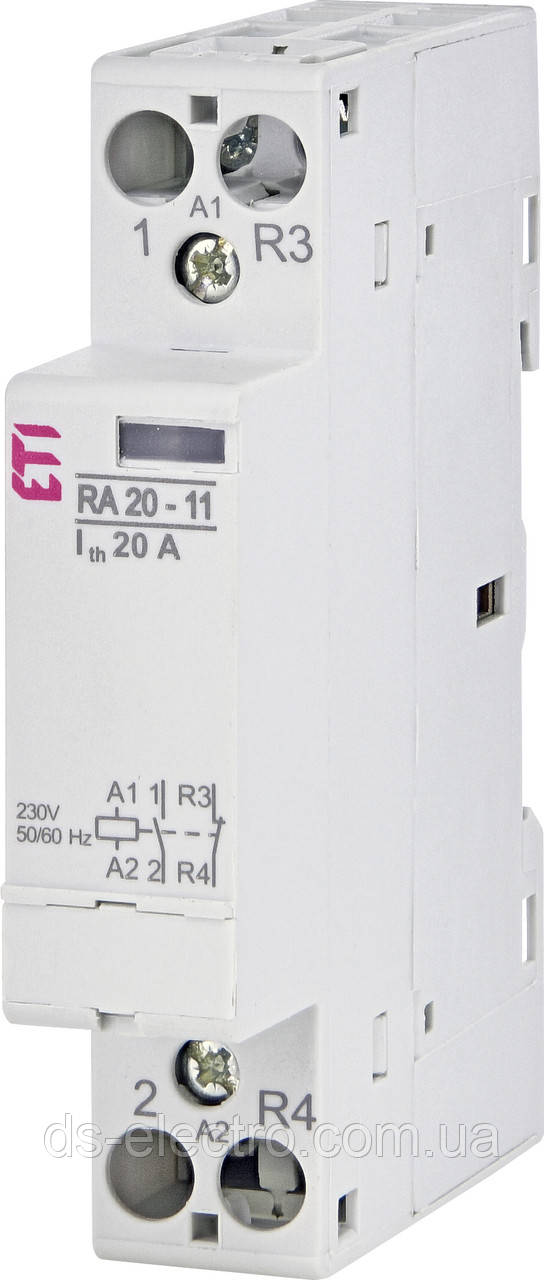 Контактор RA 20/25 (Котушка AC230V; виконання 1-модуль), ETI, 1 Н.О.+1 Н.З., 20 А