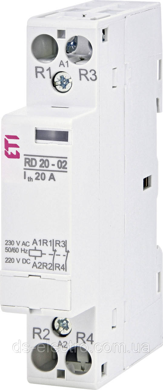 Контактор RD (Котушка AC/DC230V, 24V; Струм комутації 20А, виконання 1-модуль), ETI, 2 М.З., 230 В